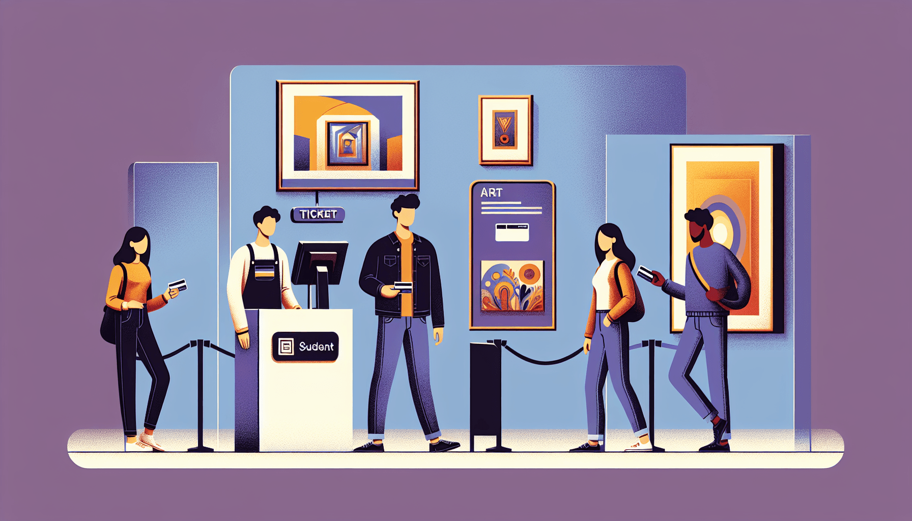Estudantes em museu mostrando carteirinha digital para meia-entrada em 2026